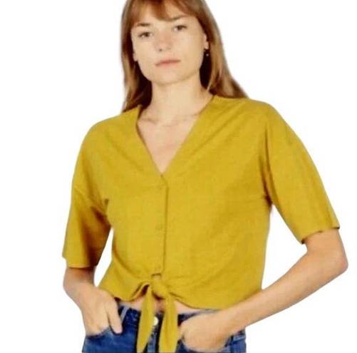 Mod Ref  Luca Tie Front Cropped Top Yellow Size Medium