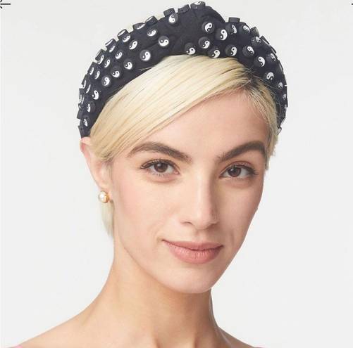 Lele Sadoughi NWT  Jet Yin Yang Fabric Top Knot Headband Beaded Black White Y2K