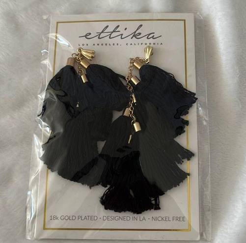 Ettika NWT  daydreamer tassel 18k gold plated earrings in black fabric