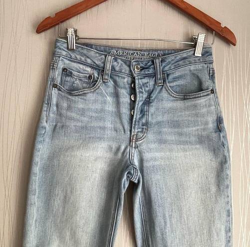 American Eagle Vintage High Rise Button Fly Distressed Ripped Knee Jeans Size 2