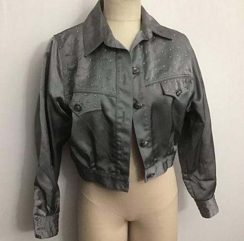 Cache Vintage  Denim Style Nylon Jacket Silver MED