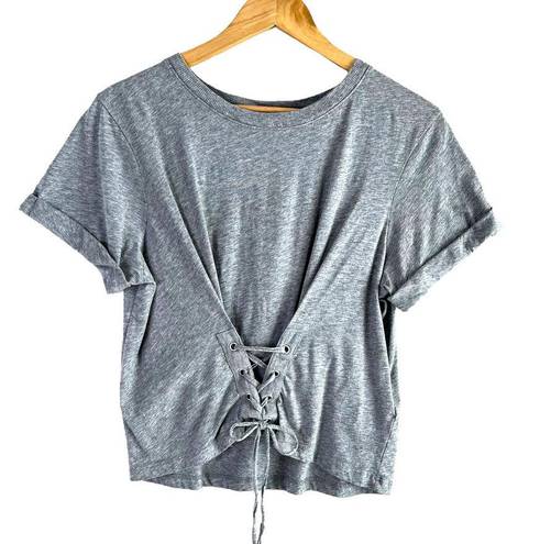 Joie  Lizeth Lace Up Corset Front Short Sleeve Top in Heather Grey 100% Cotton, M