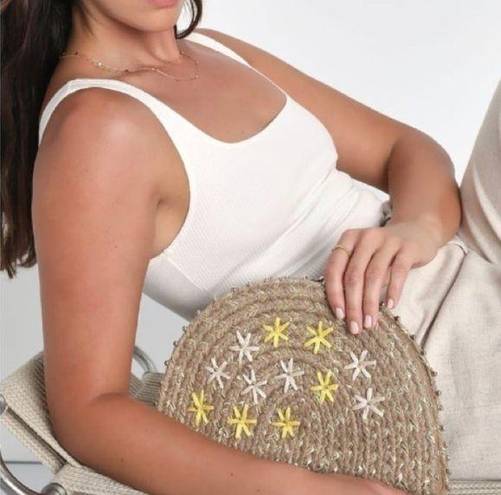 Lulus Exceptionally Sunny Embroidered Half Moon clutch NWT