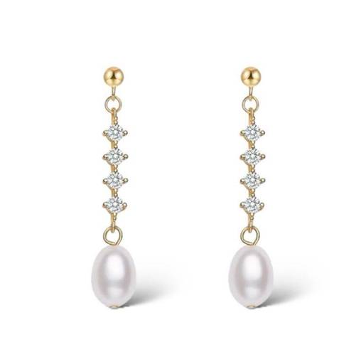 Elegant white pearl dangle drop earrings for women Gold