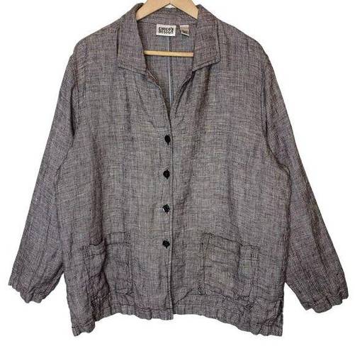 Vintage  Design Linen Shirt Button Up Lagenlook Top, Chico's sz 3 / US XL