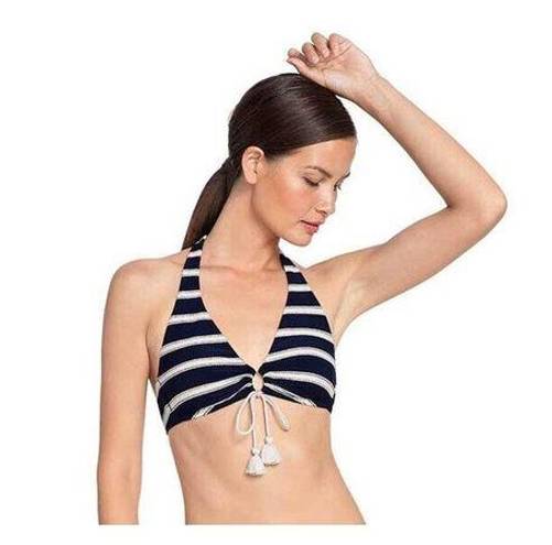 Robin Piccone  Abi Stripe Indigo Halter Bikini Top