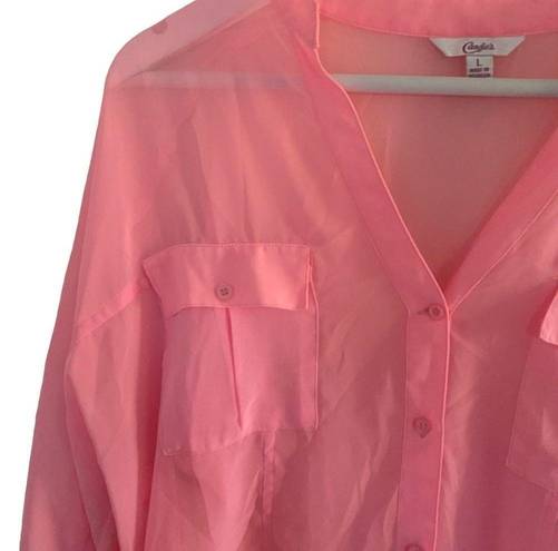 Candie's Candie’s pink sheer button down large blouse