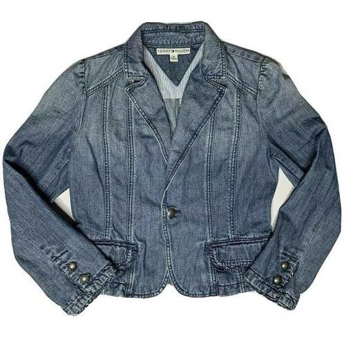 Tommy Hilfiger Womens  Denim One Button Blazer Jean Jacket Cotton Size M