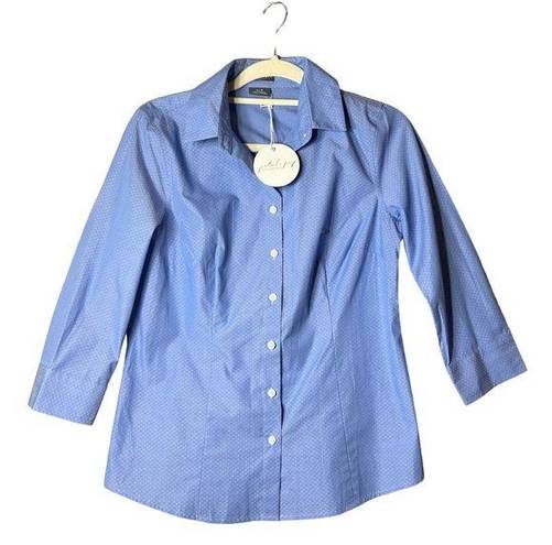 Petal and Pup  Top Womens Medium Blue Polka Dot 3/4 Sleeve Button Up Shirt NEW