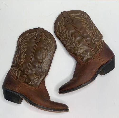 Laredo  Women’s Brown Leather Vamp Fox Embroidered Western Cowboy Boots Sz 7.5