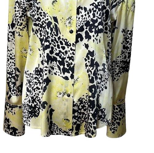 St. John  Silk Button Up Long Sleeves Lemonade Multicolor Womens Size 10 FLAWED