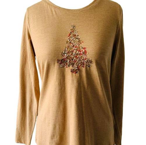 Coldwater Creek  LADIES LS TAN SEQUINED TOP TUNIC TEE TSHIRT EUC XS 4