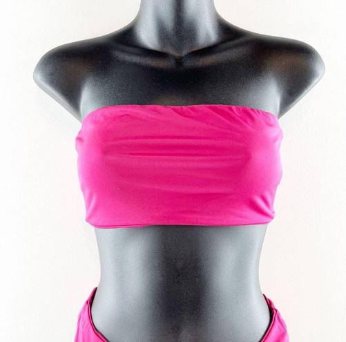 Naked Wardrobe  Bandeau Strapless Cheeky High Cut Bikini Pink Medium