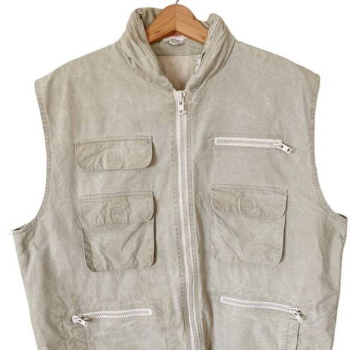 Banana Republic VINTAGE  Bush Vest Hoodie Tan Khaki Cargo Zip Pockets Safari XL