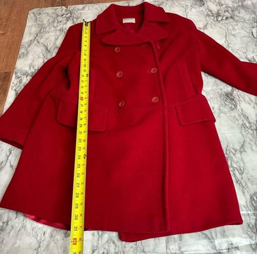 Hilary Radley Vintage Wool Cashmere Made in Italy Blend Red PeaCoat Coat size 2 Petite HEMMED