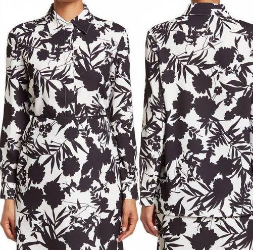 St. John  Satin Crepe Black and White Floral Shirt | Small |NWT