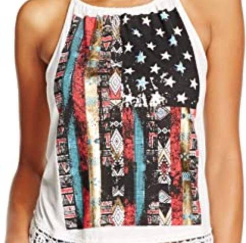 belle du jour  Flag-Print Fringe Graphic Tank Top Size Small