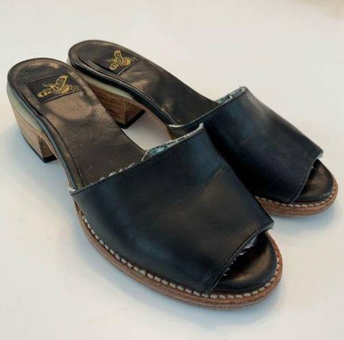 FREEBIRD by Steven  Path Black Leather Sandals Slides Distressed Sz 7 Block Heel