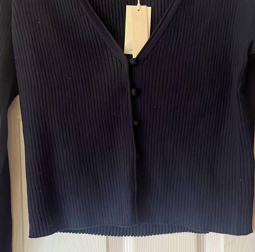 Rebecca Taylor New  Navy Ribbed Merino Cropped Cardigan Size XL