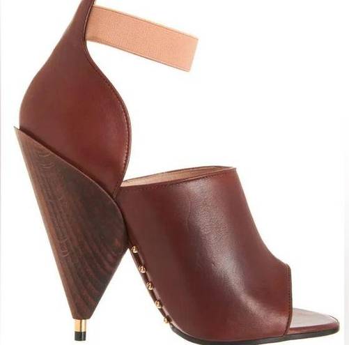 Givenchy  Paris Brown Leather Studded Wooden Cone High Heels | Size 6