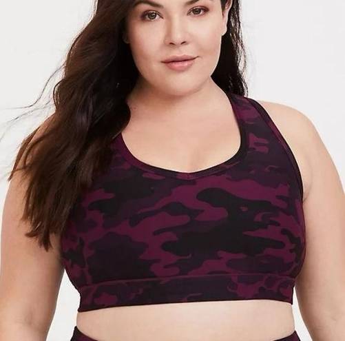 Torrid  Active Sports Bra Low Impact Wireless Lattice Back Red Black Camouflage 2