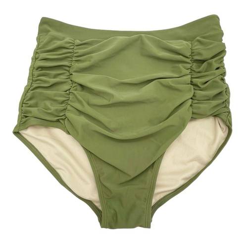Relleciga NWT  Swim High Waisted Ruched Retro Bikini Bottom Army Green Size XL