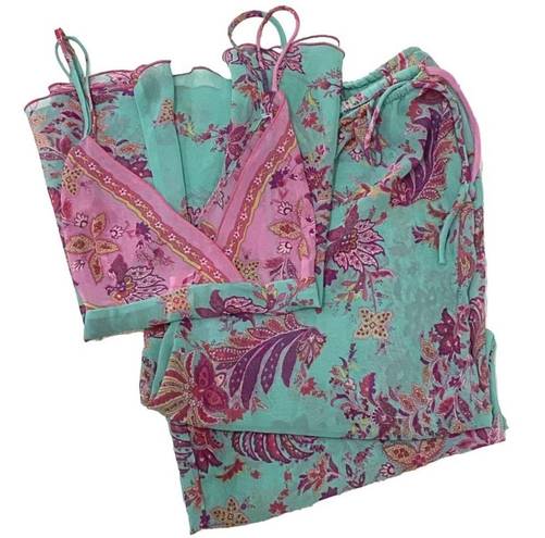 Natori JOSIE  B92612 Pink/Blue Floral Paisley Sheer Cami 2-pc Pajama Set Size L