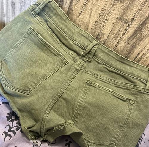 Good American High Waisted Olive Denim Shorts