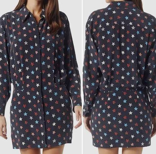 Equipment  Femme Blue Silk Claudette Star Printed Shirt Dress Sz 8