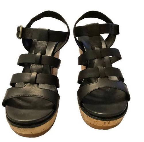 Timberland  Roslyn Strappy Leather Cork Platform Sandals Chunky Heel Black Sz 10