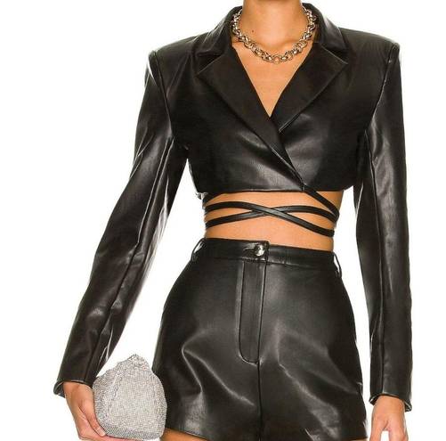 H:ours  Alvina Faux Leather Cropped Blazer in Black