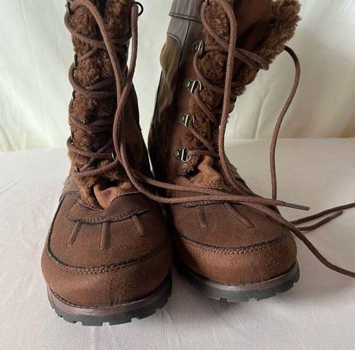 Rock And Candy  Danlea Winter Boot Faux Suede Faux Fur Lace Up Mid Calf Brown 9.5