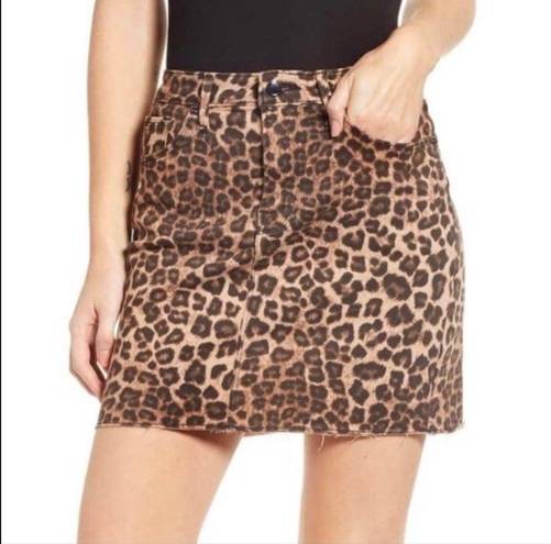 Good American  Leopard Print Raw Edge Denim Mini Skirt, Size 14/32