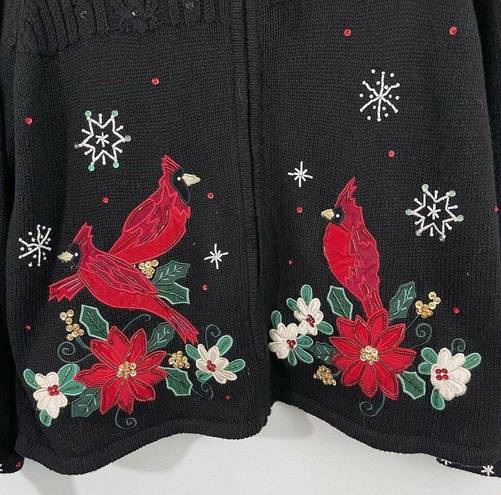 Dress Barn Vintage  Women's Black Cardinals Embellished Holiday Sweater Size L