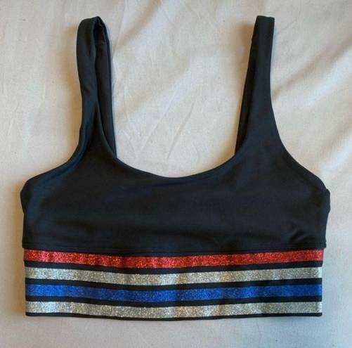 Beach Riot Leah Glitter Stripe Patriotic American Sports Bra Size S