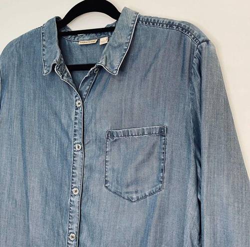 Holding Horses  Denim Ombre Button Up Tunic Women's Large Long Length 100% Tencel