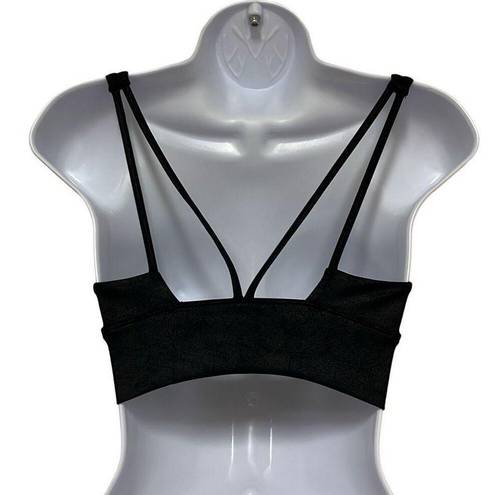 Good American  Women 1 Small Leatherette Sports Bra Black Faux Leather V Back NWT