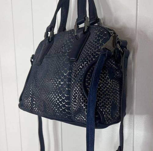 Aimee Kestenberg  Handled Crossbody Bag Navy and Silver Snake Print