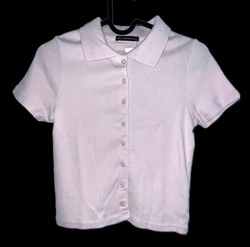 Brandy Melville  Caroline Polo Collared button up short sleeve top light pink NWT