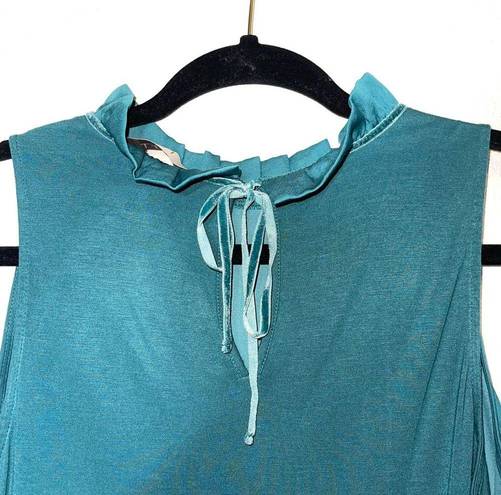 The Loft  Teal Ruffle High Neck Tie Back Tank Top