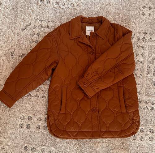 Madewell Women's Quilted Airpuff Shirt-Jacket Orange L Button Front m Fall Shacket