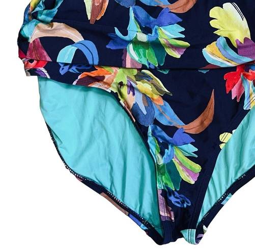 La Blanca  Sz 16 Tropical Multi Color Twist Keyhole Ruched By The Sea Swimsuit