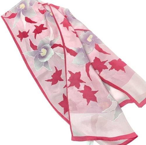 Oscar de la Renta Vintage  Pink Floral Silk Scarf