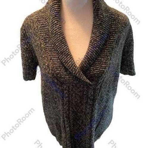 DKNY Gray Heather Knit Short Sleeve Cross Over V-Neck Pull Over Sweater Size M