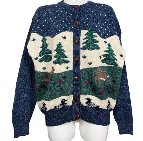 Northern Reflections Vintage  Nature Scene Wool Blend Button Down Sweater Large