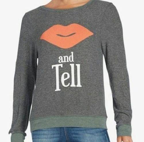 Wildfox  Gray Kiss and Tell Graphic Knit Top Women's Size Small