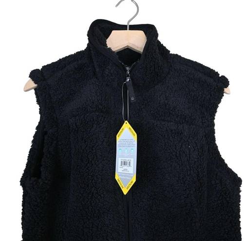 Free Country  Womens M High Pile Double Faced Plush Vest in Black NEW