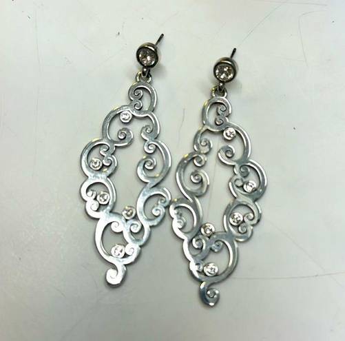 Brighton  silver swirl earrings with clear crystals. 2 3/4” long. Pre owned.