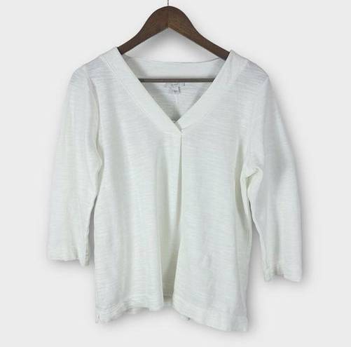 J.Jill  French Terry Slub V-Neck 3/4 Sleeve Top White Small New