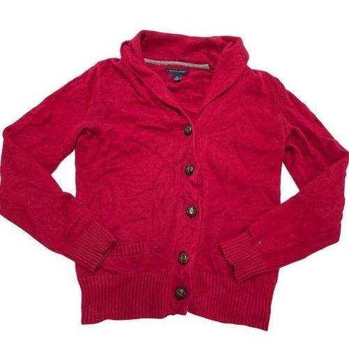 Tommy Hilfiger  Sweater Womens Medium Red Cardigan Button Knit Acadamia Cotton